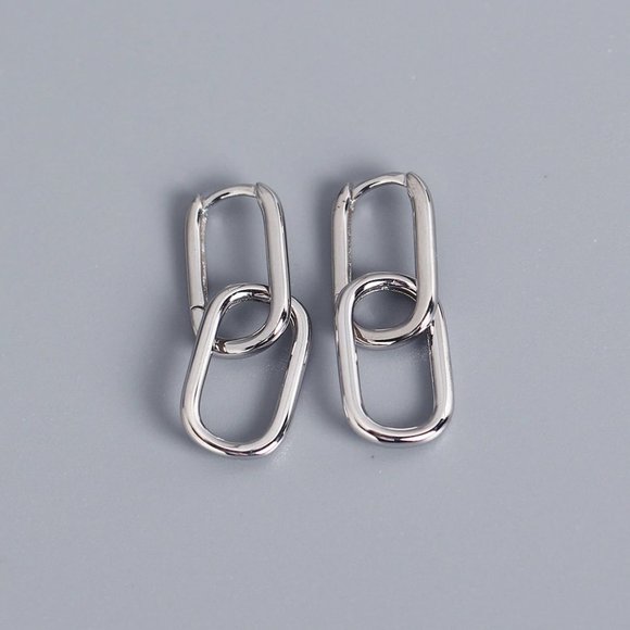 *NEW 925 Sterling Silver Double Oval Hoop Earrings - Picture 6 of 10